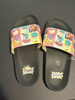 Rugrats Kids Slide Sandals - Black Footbed with Multicolor Character Strap